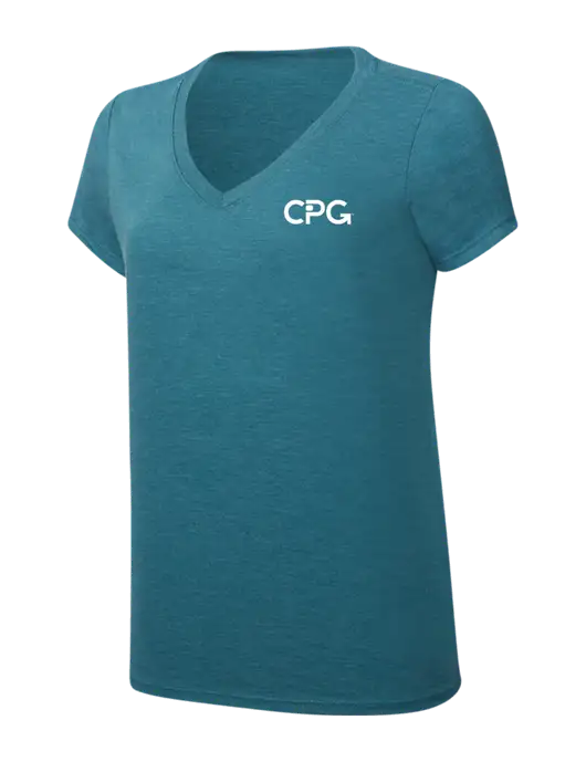 Womens Simply Soft V-Neck Heather Teal 4.5oz  Poly/Combed Ring Spun Cotton T-Shirt w/CPG Logo
