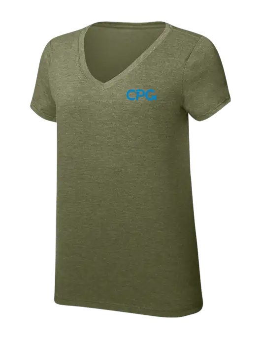 Womens Simply Soft V-Neck Military Green Frost 4.5oz  Poly/Combed Ring Spun Cotton T-Shirt w/CPG Logo