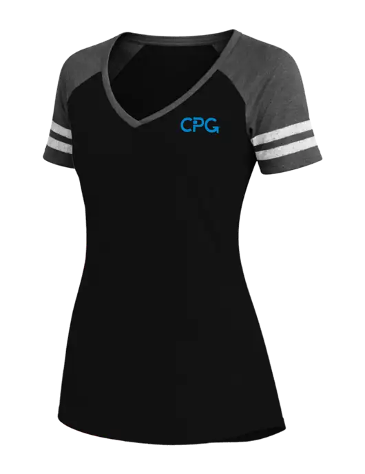 Womens Black/Charcoal Heather V-Neck Game Tee w/CPG Logo