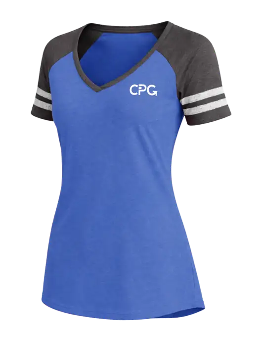 Womens Royal Heather/Charcoal Heather V-Neck Game Tee w/CPG Logo