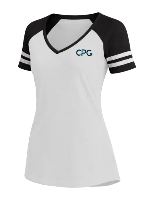 Womens White/Black V-Neck Game Tee w/CPG Logo