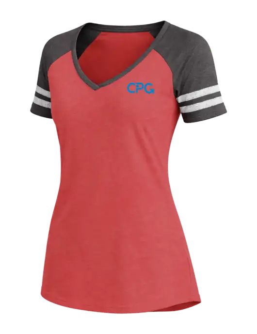 Womens Red Heather/Charcoal Heather V-Neck Game Tee w/CPG Logo
