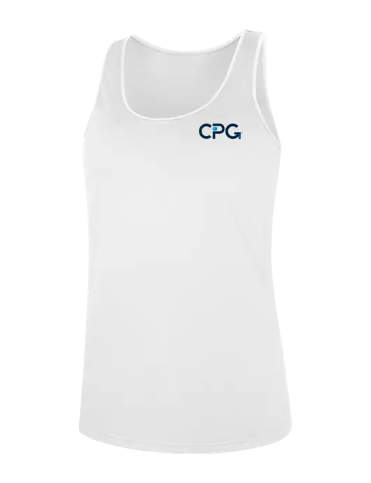 Womens White Perfect Tri Racerback Tank w/CPG Logo