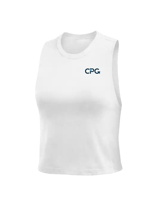 BELLA+CANVAS Womens White Racerback Crop Tank  w/CPG Logo
