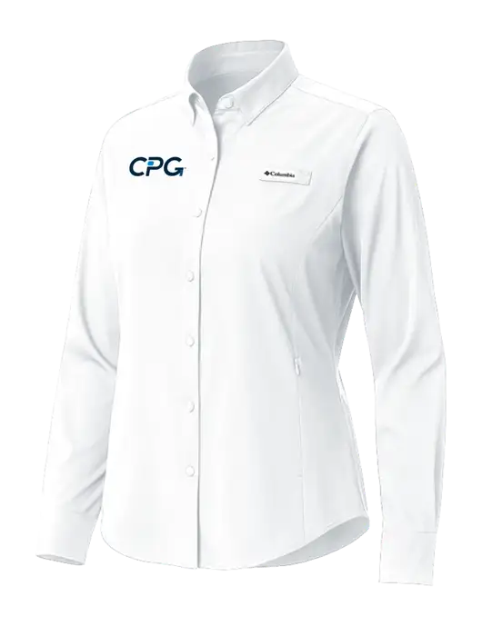 Columbia White Womens PFG Tamiami II Long Sleeve Shirt w/CPG Logo