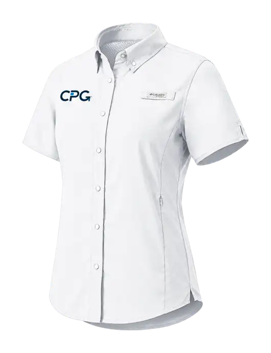 Columbia White Womens PFG Tamiami II Short Sleeve Shirt w/CPG Logo