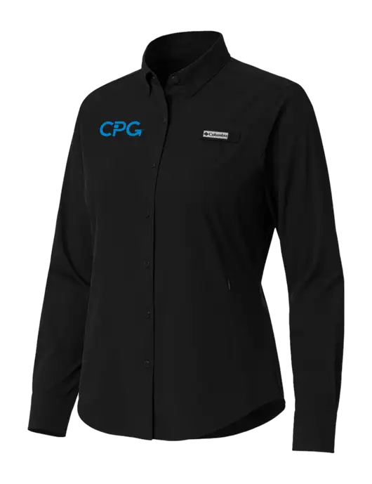 Columbia Black Womens PFG Tamiami II Long Sleeve Shirt w/CPG Logo