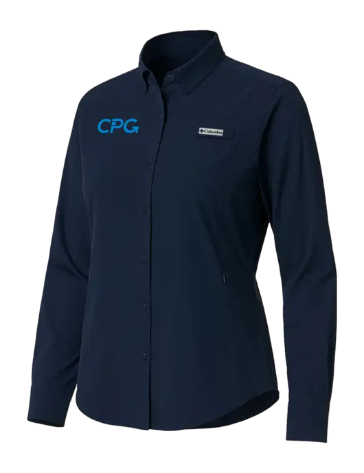 Columbia Navy Womens PFG Tamiami II Long Sleeve Shirt w/CPG Logo