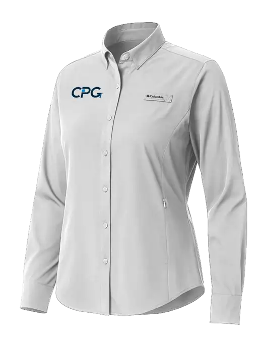 Columbia Grey Womens PFG Tamiami II Long Sleeve Shirt w/CPG Logo